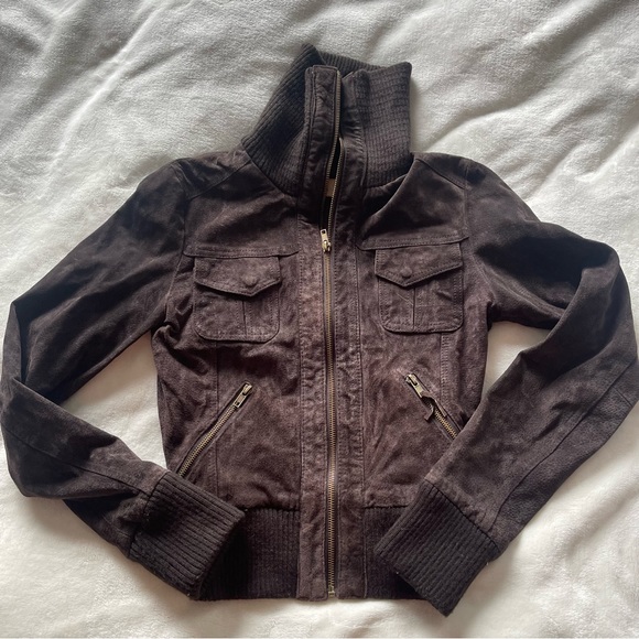 Vegan Suede Brown Bomber Jacket - Picture 2 of 7